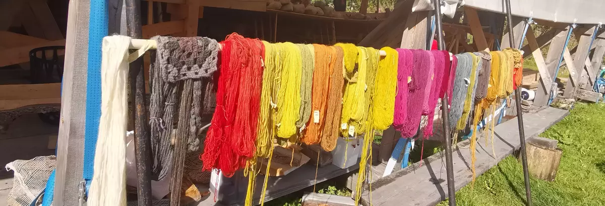 plantefarga garn henger til tørk