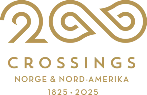 Logoen er sammensatt av båtknute som kan ligne infitisymbol, og teksten "Norge og Nord_Amerika