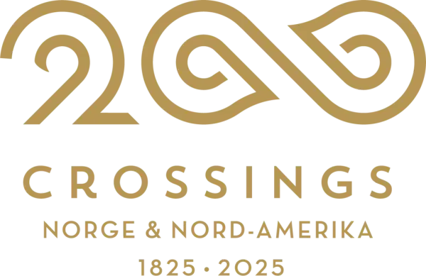 Logoen er sammensatt av båtknute som kan ligne infitisymbol, og teksten "Norge og Nord_Amerika