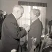 Medaljöverlämning och middag i Föra 10/2 1960. Postdirektör Axel Engers, Fru Berta Nilsson, Föra. Postmästaren Cir Ewers, Borgholm.