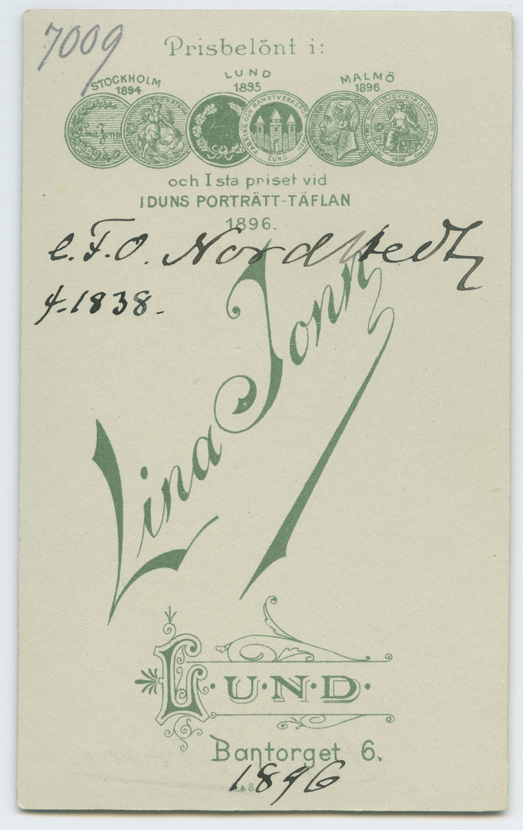 Porträtt på O Nordstedt professor i Lund född år 1838 i Jönköping.