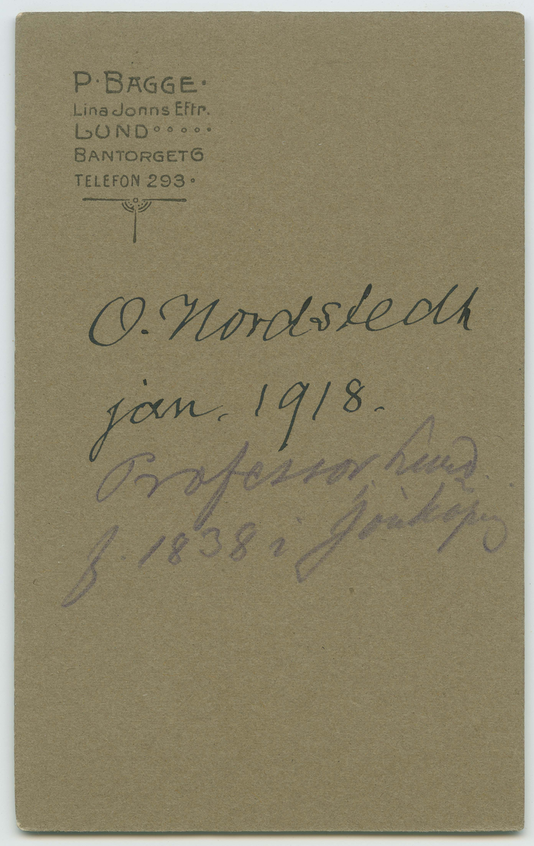 Porträtt på O Nordstedt professor i Lund född år 1838 i Jönköping.