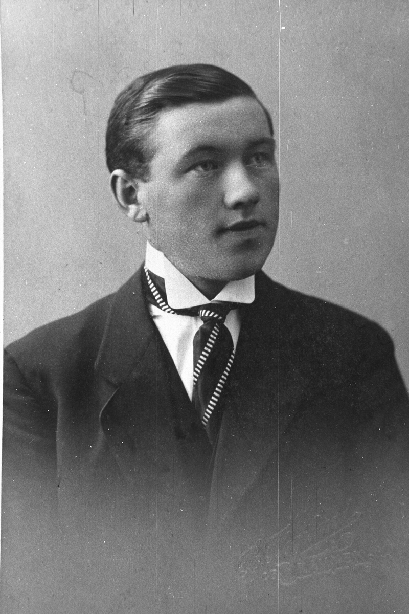 Portrett av mann med jakke,skjorte og slips.
