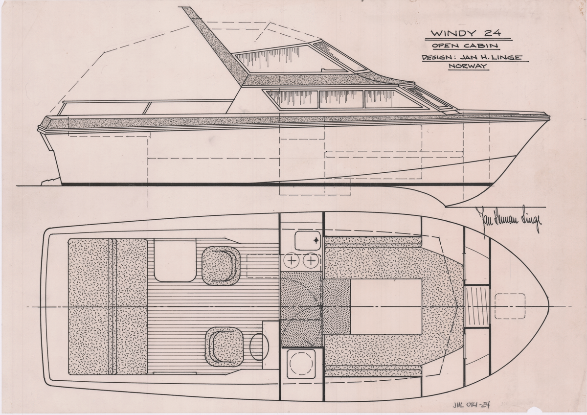 Windy 24 Open Cabin. Daycruiser. Profil og generalarrangement). Inboard/outboard