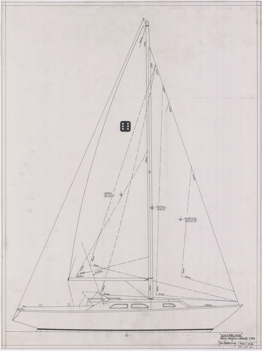 Gambling. Seilbåt. Sail plan. Ferryman. 2,35. 1:20