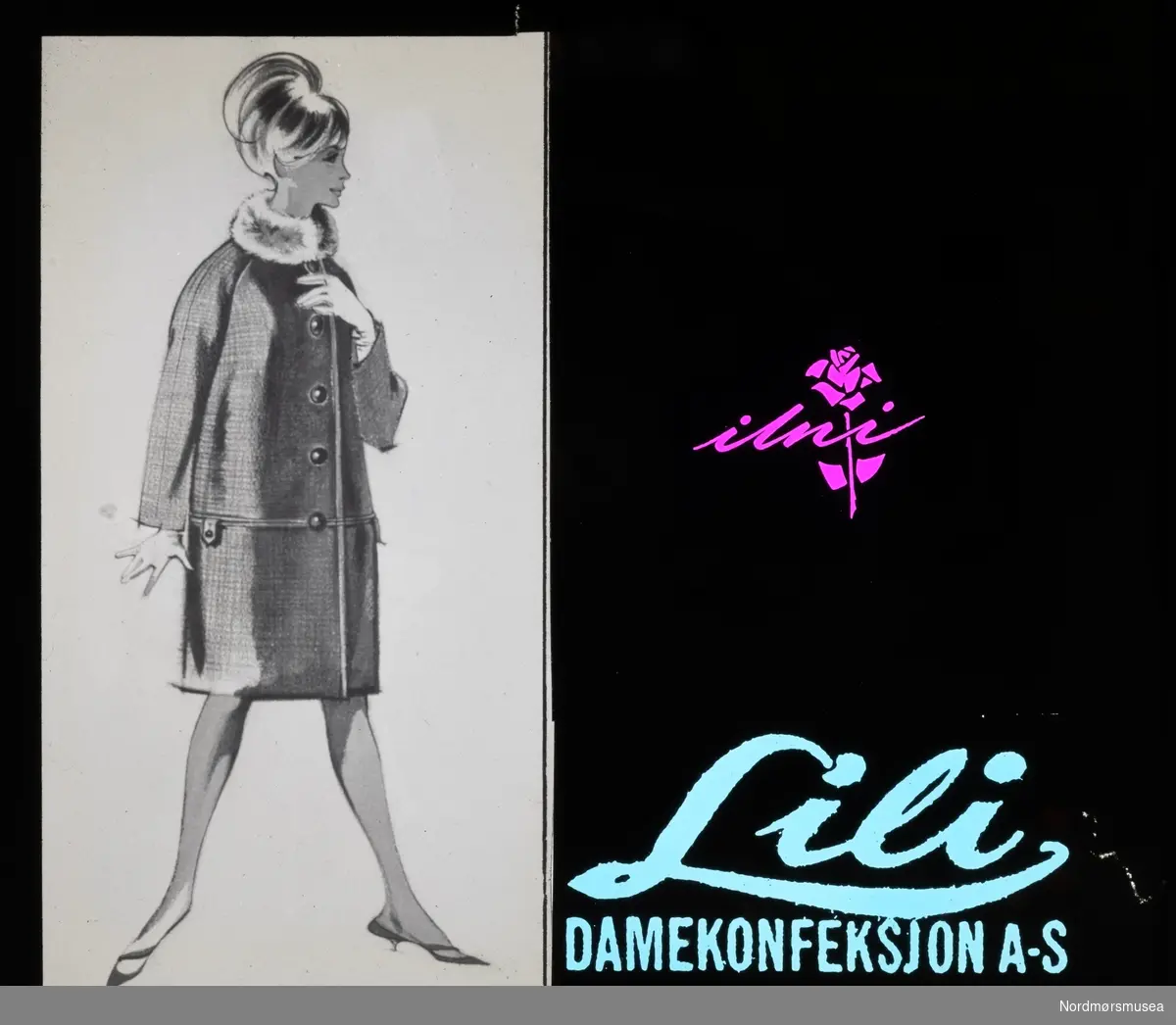 Kinoreklame for Lili damekonfeksjon a.s. Kinoreklame fra Kristiansund, hovedsaklig fra perioden 1950 til 1980.