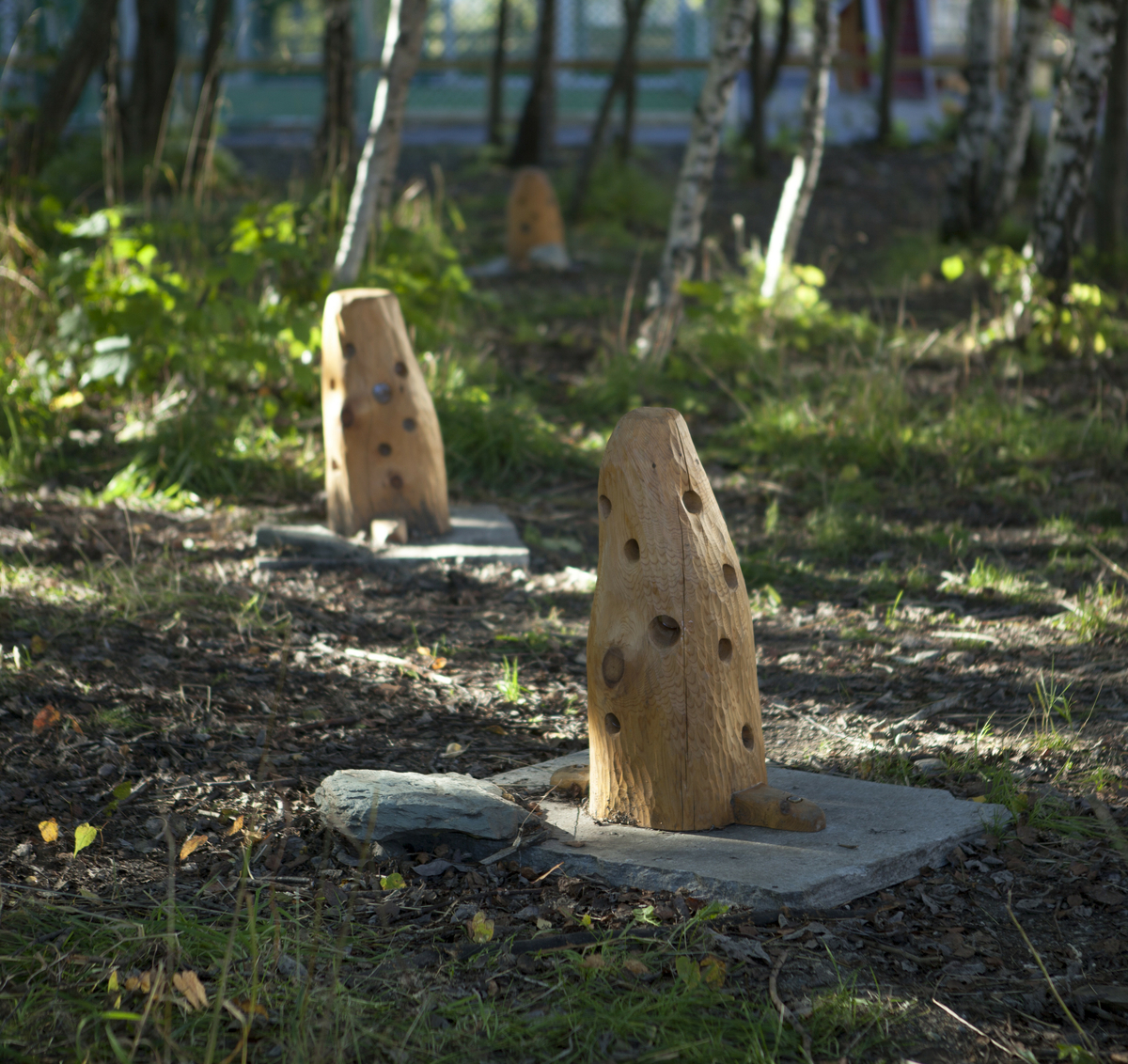 Skulpturen hentyder til formen av blomster/hoder og knyttes sammen i en helhetlig skulptur. Skulpturen vil springe ut av store naturstein som plasseres i ringformasjon, hvor 2 “blomsterstilker” er knyttet til hver stein, og hvor to stilker fra to ulike steiner møtes i et blomsterhode. Formen er inspirert av hestehoven, en blomst som mange forbinder med lysere tider og vårens anmars. 

Lysskulpturene består av uthulet trestammer. 