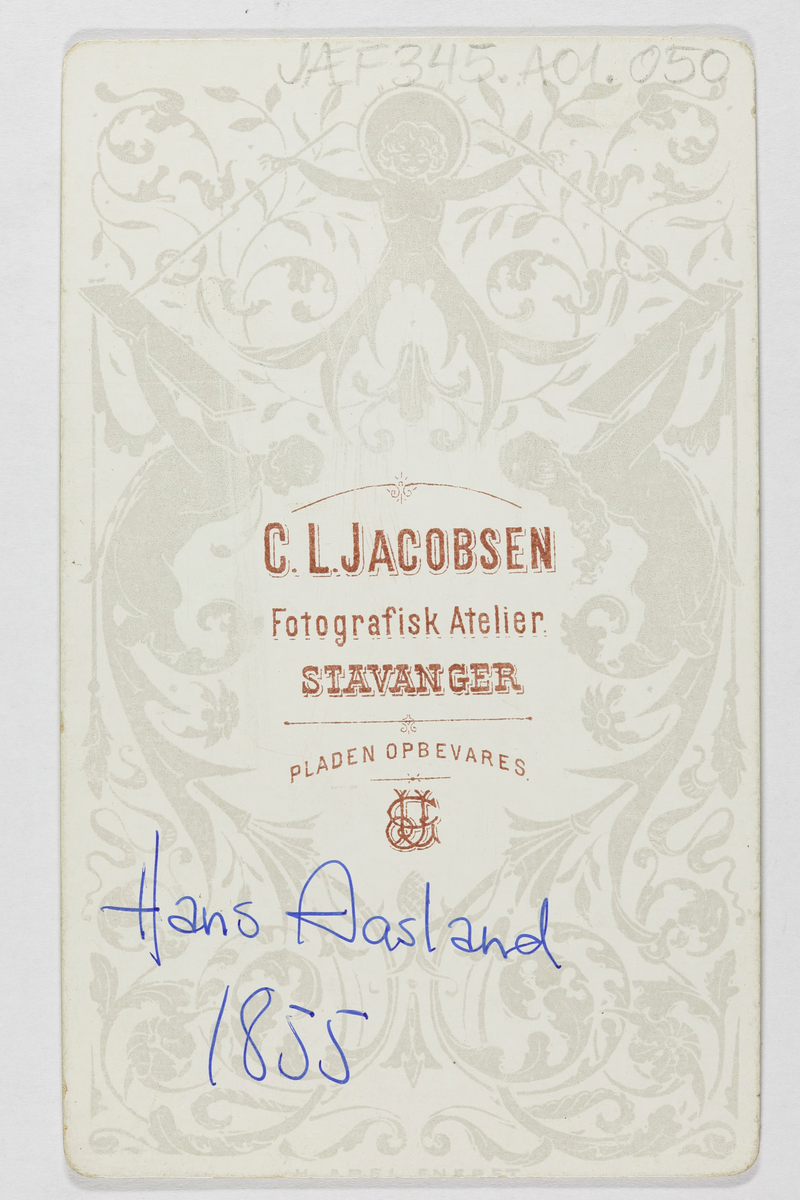 Atelierportrett, nærbilde av mann. Hans L. Aasland.