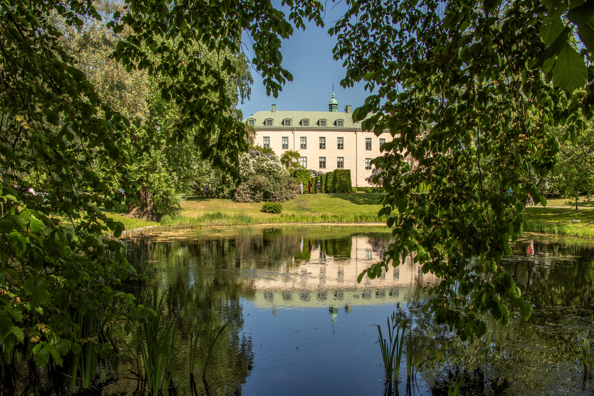 Dammen vid slottsträdgården. I Bakgrunden ser man Linköping slott. Bilden är tagen vid kungabesöket den 25 maj i Linköping.