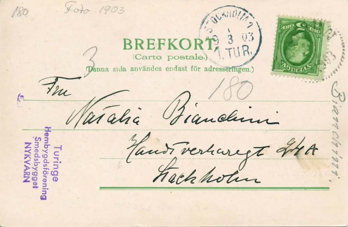 Nykvarns gård, Herrgården. Den gamla säteribyggnaden sedd från norr med Järndammen i förgrunden. Efter att ägaren Dalkarlshyttans Bruksägare hade sålt Nykvarns gård 1898 till ägaren av Vidbynäs användes den gamla säteribyggnaden till hyresfastighet fram till att pensionatet startades 1904.