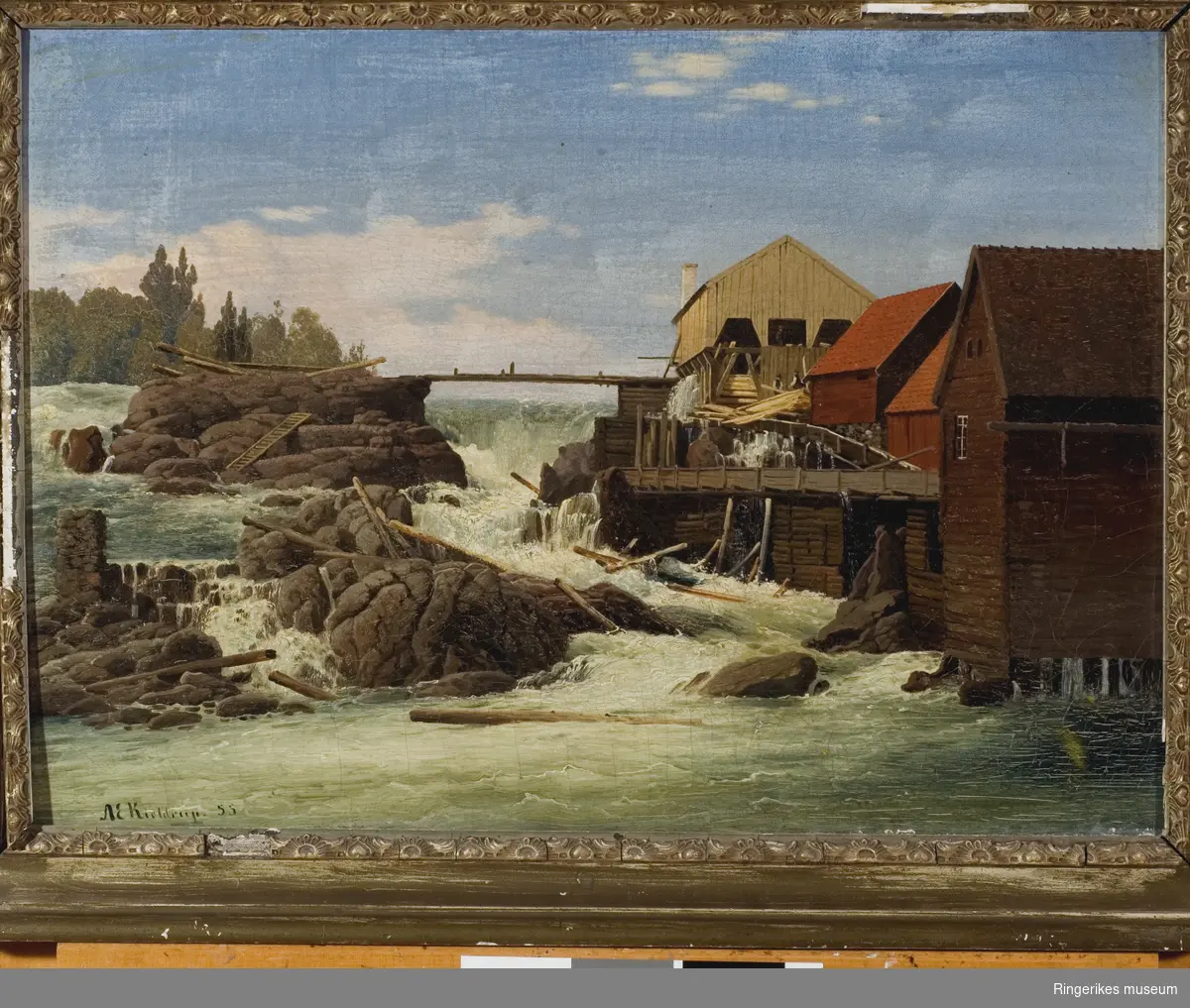 :: Maleri av Hønefossen malt av Anton E. Kieldrup                     ( dansk maler ) i 1855 ::