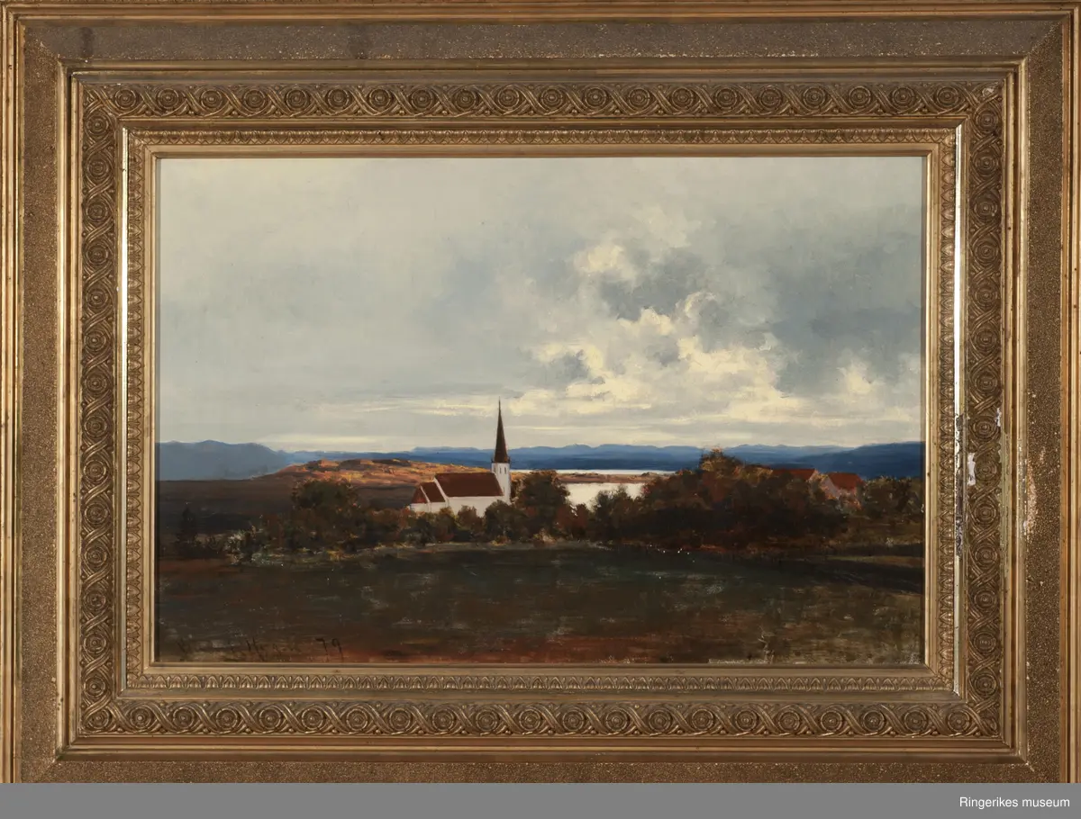 Maleri fra Moe-minnet. Motivet er en kirke i et rolig og flatt landskap. Bildet er signert B  Hygen 79. Hygen er ikke nevnt i firebindsverket Norsk kunstnerleksikon. Maleriet er av ordinær kvalitet. På baksiden av maleriet står det B Hygen Norderhov. Maleriet måler 68 X 53 cm.