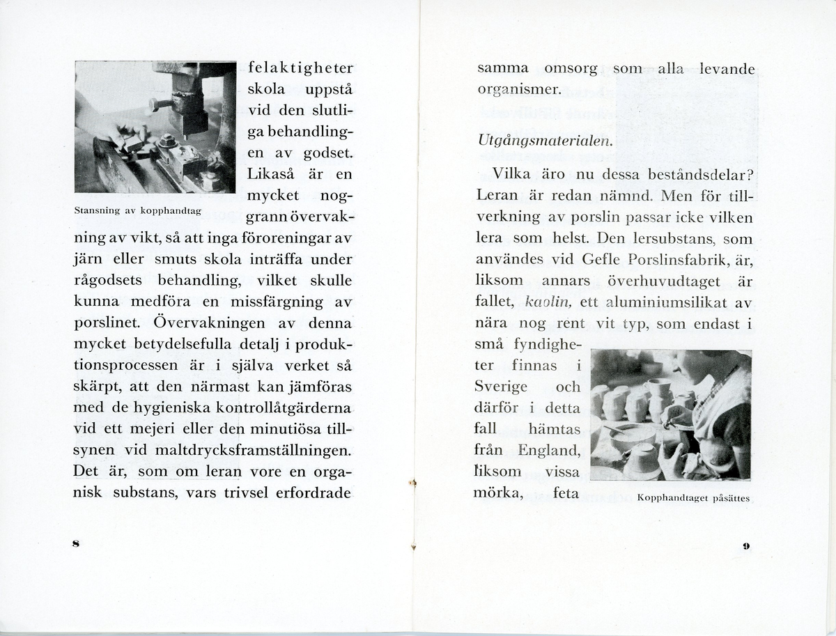 Häfte med liten historik över Gefle Porslinsfabriks tillverkning av keramik, från 1935. Titel "Där Gefle-porslinet kommer till". Utgiven av Skrivrit i Gävle.