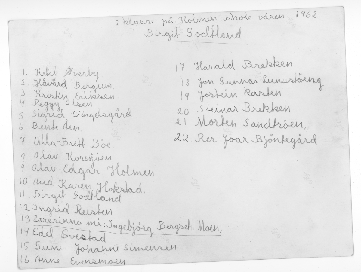 2. klasse Holmen skole våren 1962