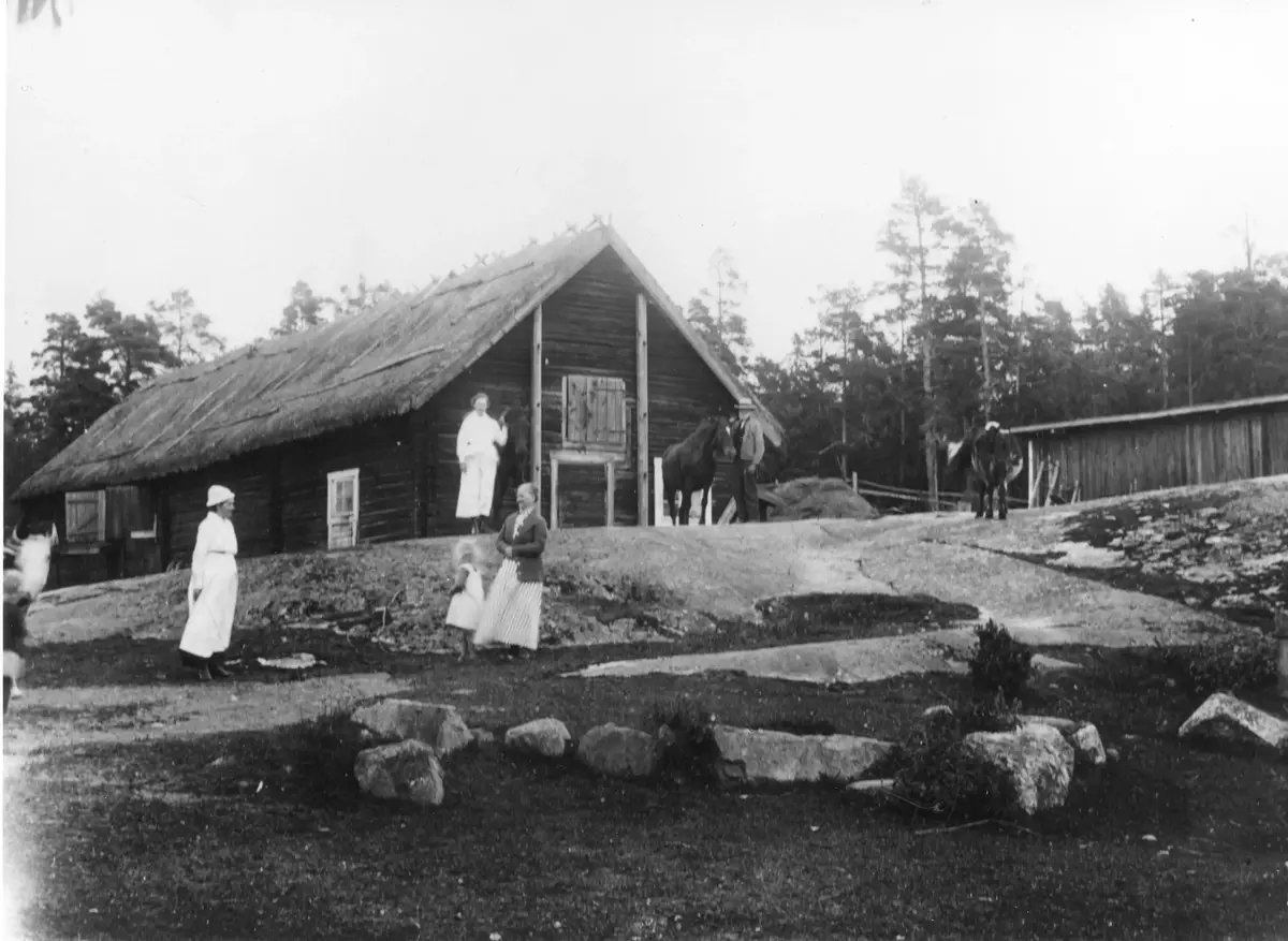 Ladugård med vasstak. Vet inte var bilden är fotograferad. (Ekerö kommuns bildarkiv)