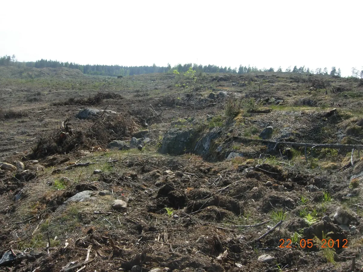 Albybergs Industriområde. Det som skall bli industriområde har avverkats från skog våren 2012, och förbereds för sprängning av berg.