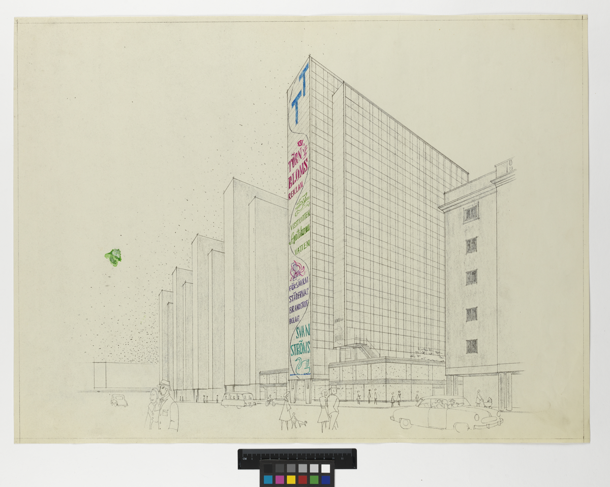 Ljusreklam på höghusens gavlar
Hötorgscity