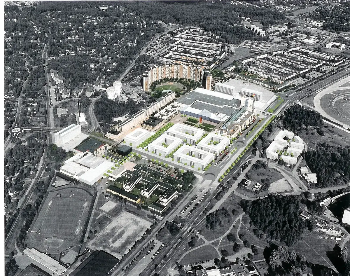 Bildkonstruktion 
Ett av Sveriges första inomhuscentrum som invigdes 1968. Under 70-talet fullföljdes centrumområdet med polishus, bibliotek, sjukhus, idrottscentrum och Tibble kyrka. Centrumet har byggts ut i två omgångar, 1991 och 2015.