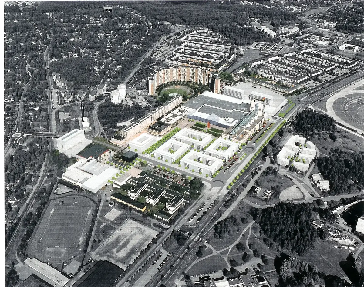 Bildkonstruktion 
Ett av Sveriges första inomhuscentrum som invigdes 1968. Under 70-talet fullföljdes centrumområdet med polishus, bibliotek, sjukhus, idrottscentrum och Tibble kyrka. Centrumet har byggts ut i två omgångar, 1991 och 2015.