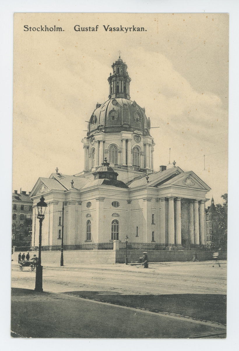 Vykort med motiv av Gustaf Vasakyrkan, Stockholm. Vykortet saknar poststämpel men är skrivet den 13/1-1907.