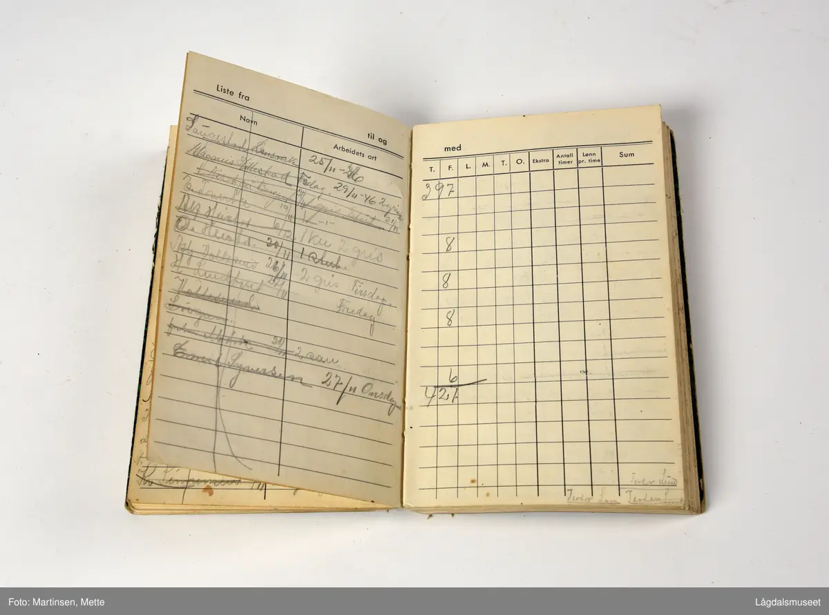 Notisbok brukt av Gunnulf Blårud ved loggføring av slaktearbeidet på siste halvdel av 1940-tallet. I tillegg to rundskriv. Det første gjelder priskunngjøring nr. 8/47 angående prisbestemmelser for omgangsslakting i Buskerud, Vestfold og Telemark fylker. Det andre er priskunngjøring nr. 1 1947 for maksimalpriser for godskjøring med hest i Buskerud, Vestfold og Telemark fylker.