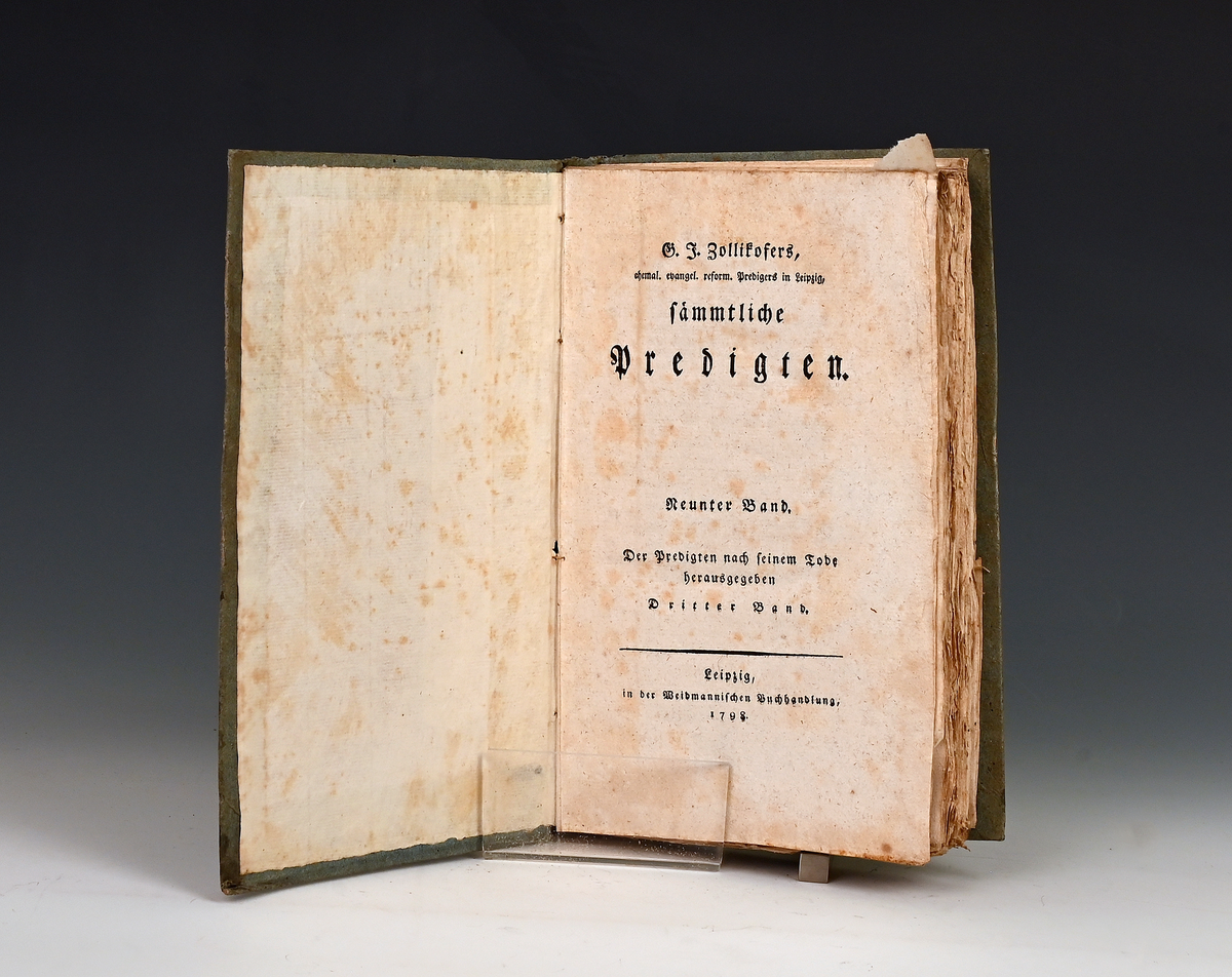 Zollikofers, G.J.  ...sammtliche Predigten. I-XV Leipzig 1798-1804.
