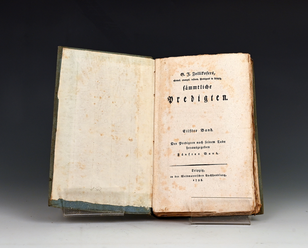 Zollikofers, G.J.  ...sammtliche Predigten. I-XV Leipzig 1798-1804.
