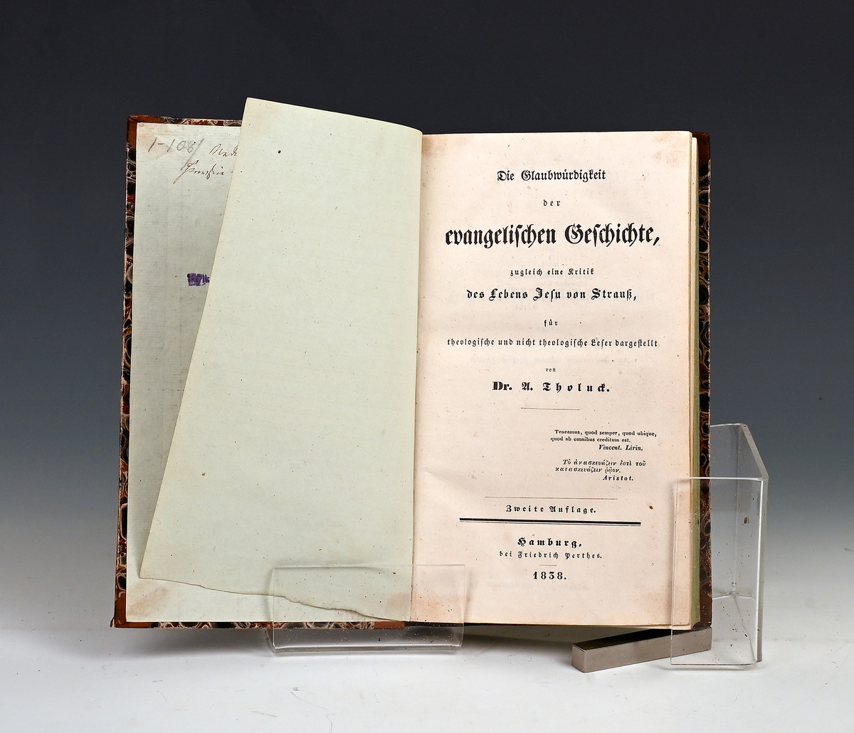 Tholuck, A. Die Glaubenürdigkeit der evangelischen Geschichte. Zweite Aufl. Hamburg 1838.