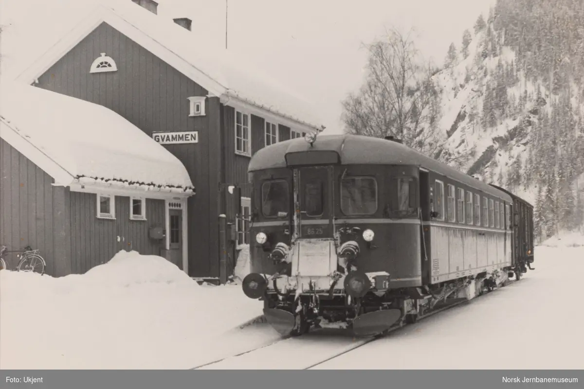 Dieselmotorvogn BM 86 25 med persontog fra Kongsberg til Rødberg på Gvammen holdeplass