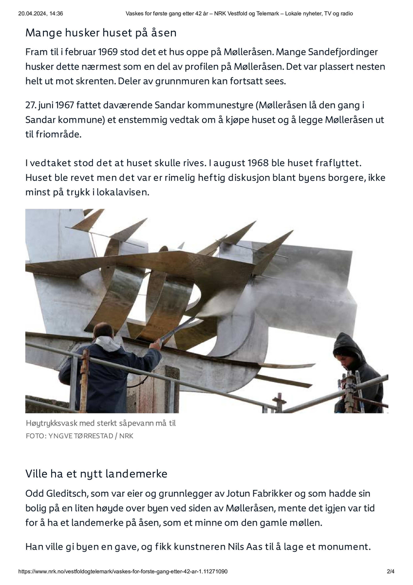 a: Foto Stillas rund sjømerket. 
b: Foto mann vasker skulpturen sjømerket
c: Foto Stillas rund sjømerket. 
d: Foto mann vasker skulpturen sjømerket