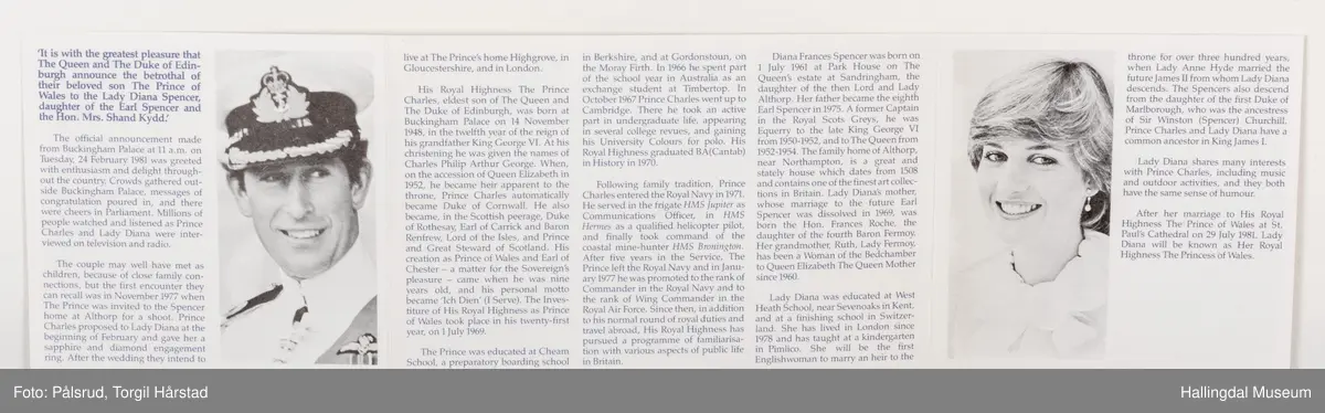 En folder med to frimerker i forbindelse med bryllupet mellom Prins Charles (The Prince of Wales) og Lady Diana Spencer. forsiden viser teksten "The Royal Wedding" i sølv med ornamenter rundt på blå bakgrunn. Innsiden og baksiden har tekst og bilder av brudeparet. Et innslag inni folderen som består av sort kartong dekt med to plastlommer til å holde to frimerker av brudeparet i.