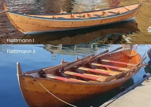 Bildet viser våre to seksæringer, tradisjonelle robåter som kan ta med 8 personer.