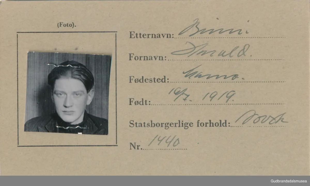 Brimi - Harald f, 1919,
ID-kort utstedt 1941, Lom