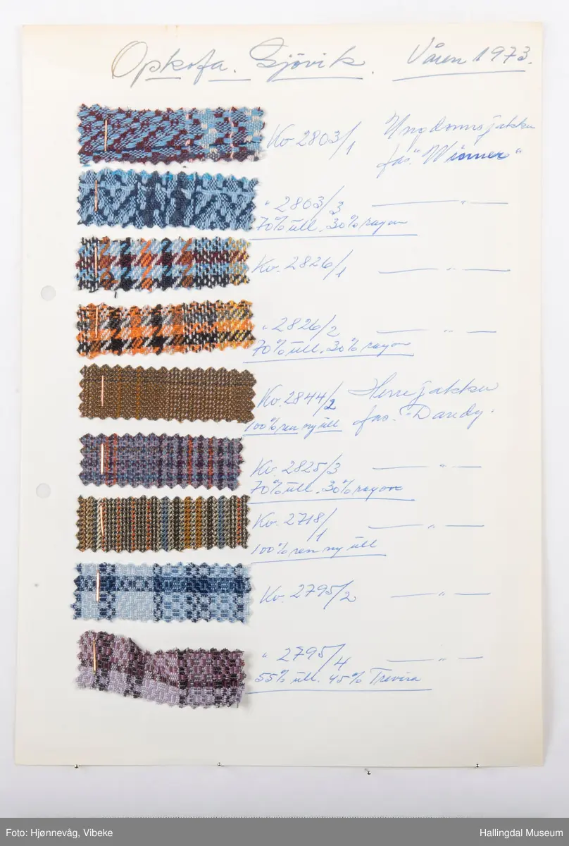 Mappe med referanseprøver fra OPKOFA, GJØVIK. Georg Haug Agenturforretning.