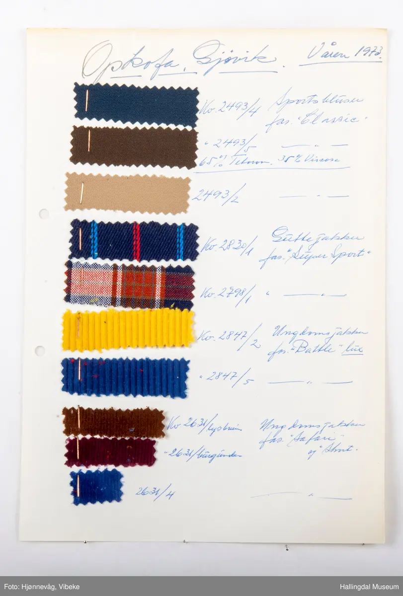 Mappe med referanseprøver fra OPKOFA, GJØVIK. Georg Haug Agenturforretning.