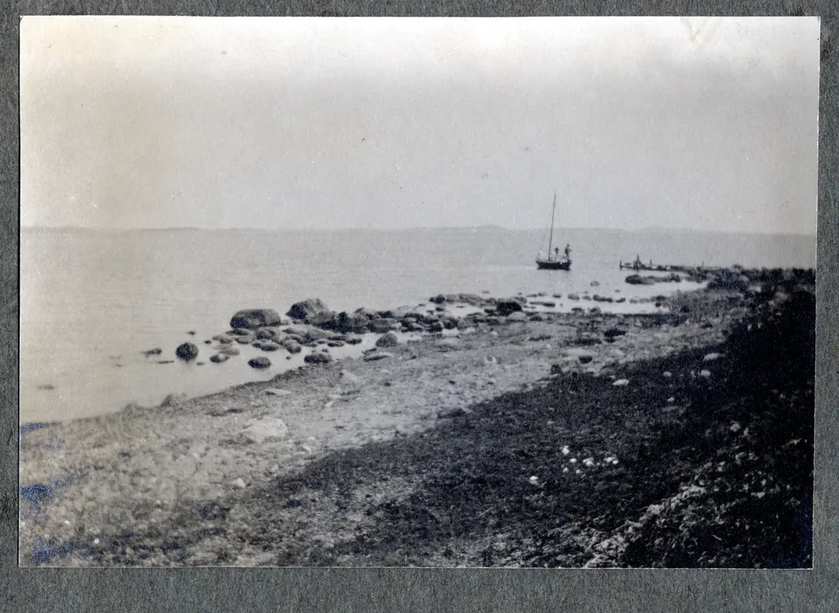 a) Rak väg genom barrskogsplantering i Onsala-trakten

b) Gräsbeväxt kust med stenar och segelbåt vid Onsala

c) Två yngre män i aktern på segelbåt

d) Äng framför två mindre torpbyggnader samt ett nötkreatur. Onsala

e) Klippkust med liten badbrygga. Segelbåtar på avstånd

f) Liten hamn med stenvall och fyra små träbåtar, skog. Vid Onsala

g) Två hästar i hage

h) Artur Nilsson (?) med seglarbroder poserar på kustklippa