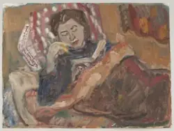 Lesende, hviler [Oljemaleri]