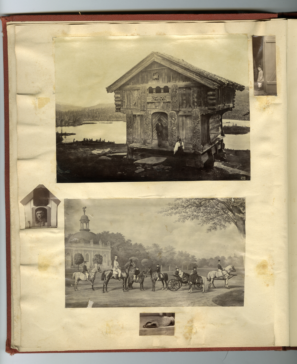 Scrapbooken inneholder foto av Faye familien på Dal gård i Ullensaker, samt diverse masseproduserte foto av datidens kjendiser og kongelige, blant annet dronning viktoria og hennes barn. Boken inneholder også postkort, utklipp av foto, karikaturtegninger og kollasjer