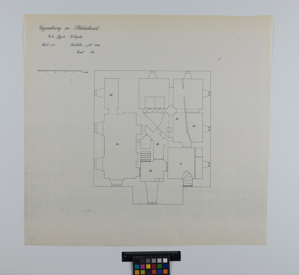 Uppmätning av Riddarhuset
Västra flygeln. Källarplan.