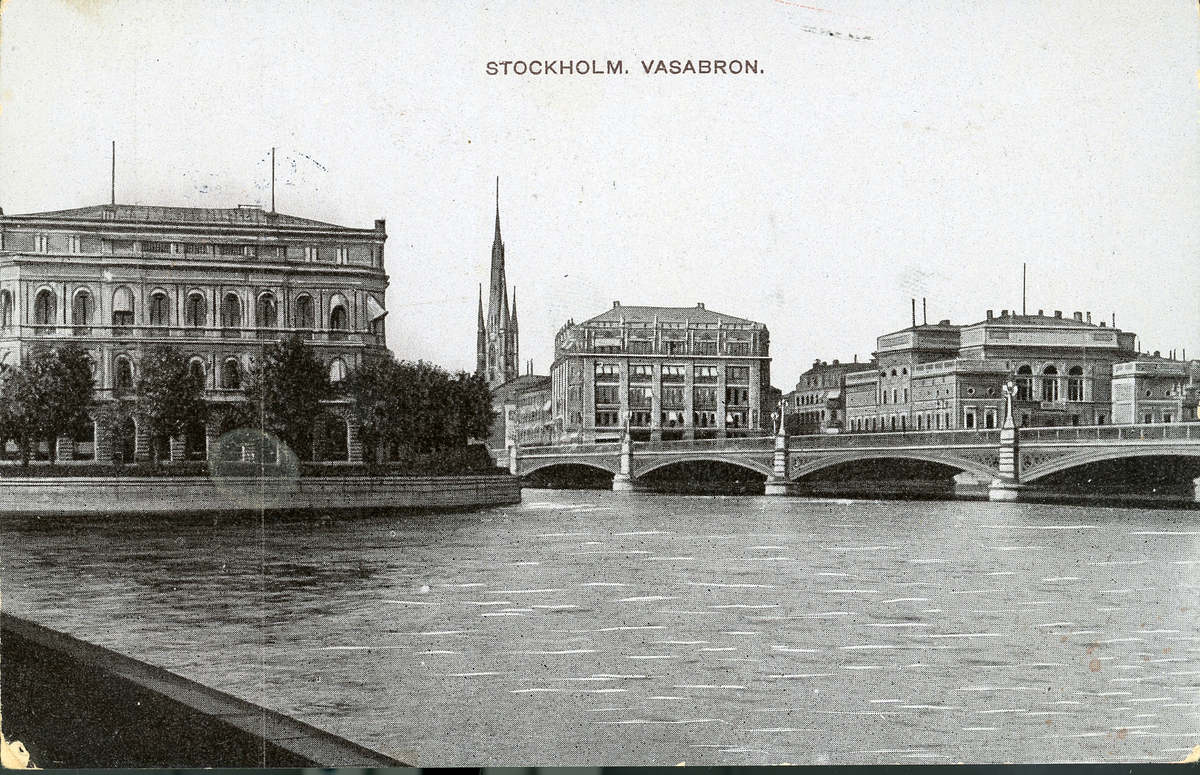 Svartvit bild, vy över Vasabron, Stockholm.