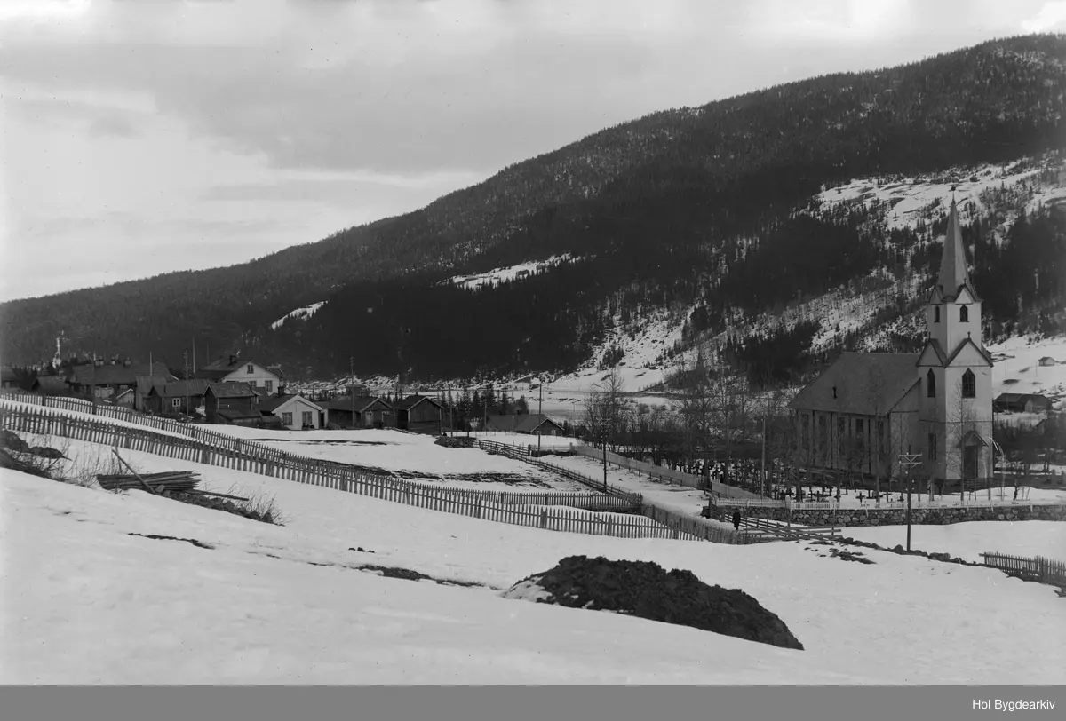 Tettstad, Kyrkje, Ål, Sundre, vinter, kyrkjegard, gjerde,