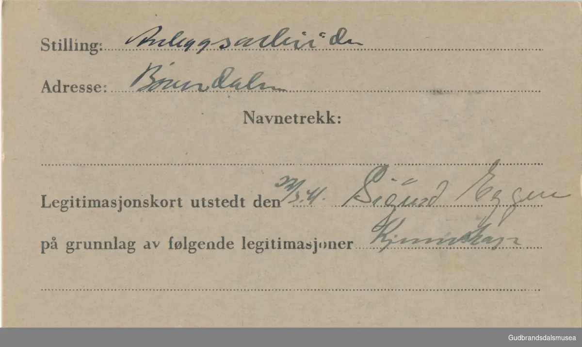 Eggen - Sigurd f.1883
ID-kort utstedt 1941, Lom