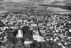 Linköping från ovan. Markörer i bilden daterar den till 1934 eller möjligtvis 1935.
