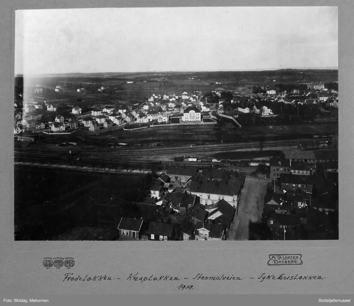 Frodeløkken, Knapløkken, Stenmalveien, Sykehusløkken. Fra Slottsfjellet. 1919