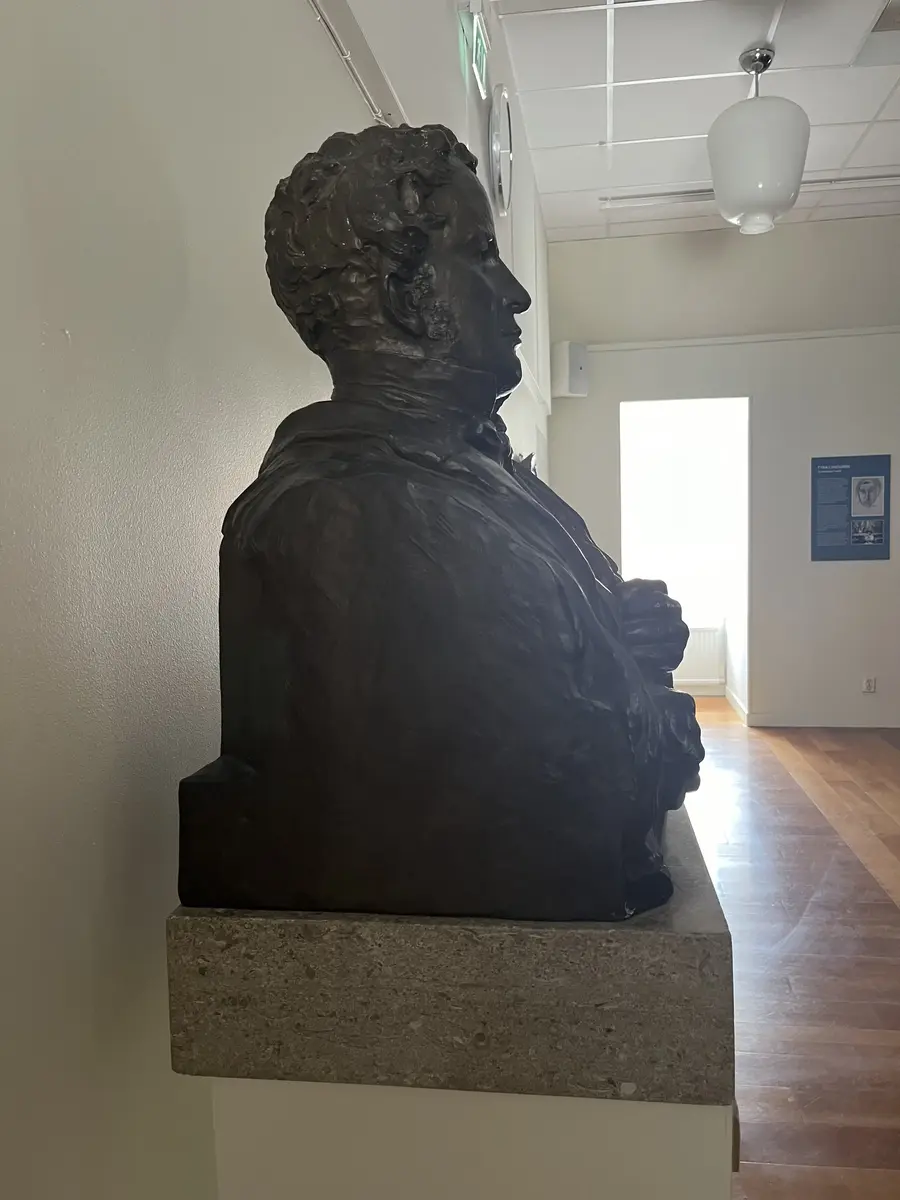 Byst av brons som föreställer Gotlands Museums grundare Per Arvid Säve. Bysten monterad på platta av kalksten. Plattan märkt "P. A. Säve".

Skulptören Carolina Benedicks-Bruce fick 1925 det mycket ärofyllda uppdraget att avbilda Säve till Fornsalens 50-årsjubileum.