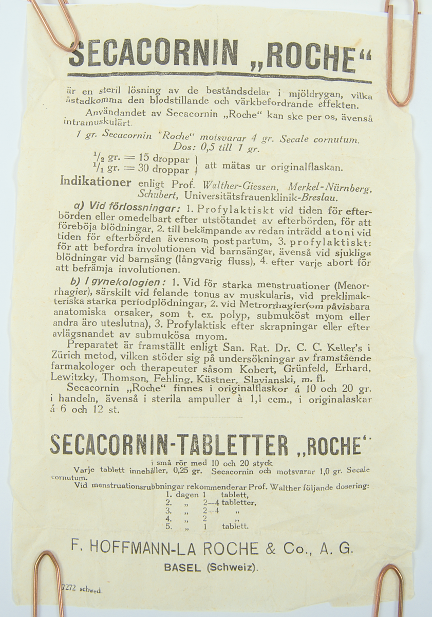 Läkemedelsförpackning till Secacornin Roche,oral lösning + bipacksedel. 
Saknar innehåll.