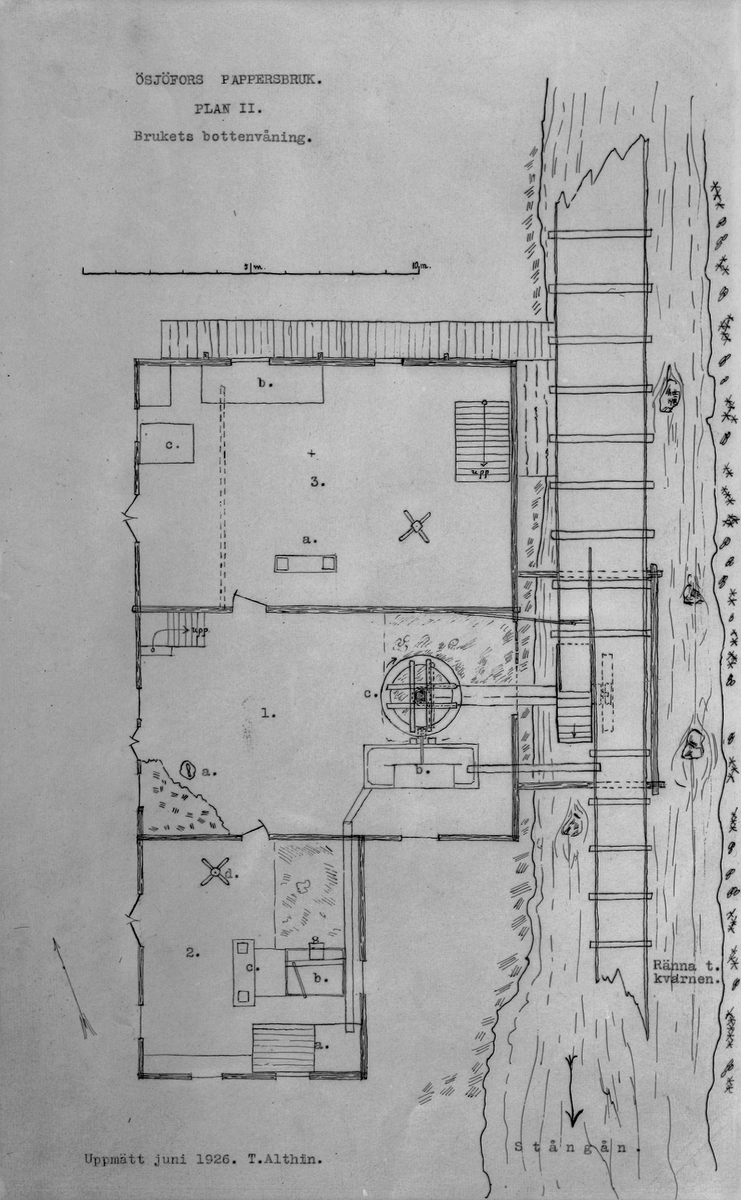 Planritning. Plan II över Ösjöfors Handpappersbruks bottenvåning.