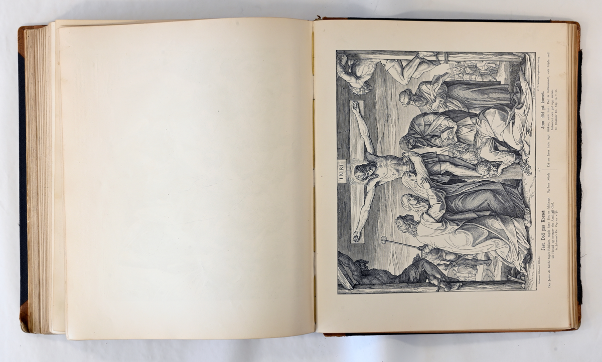 Prot: Bibelen i billeder. Ett hundrede og fireti billeder af Julius Schnorr von Carolsfeld. Med indledende og forklarende Tekst, Oppr. tysk utgave - oversatt til norsk ved Jonas Dahl. Autoris. udg. Kr.a. (1882-86). 50 s. + 240 tavlur. St. 4 to. (Sliti velskbd.)