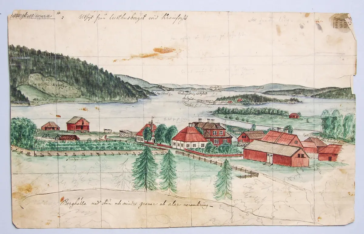 3 st målningar på papper:; ; 1. \"Utsikt från lusthusberget wid Kramfors\" (Tusch och akvarell, 35 X 21,8 cm); 2. Framsida: \"Bondsjö vid Härnösand\" (Akvarell, 30,7 X 18 cm). Baksida: En tuschtekning med landskapsmotiv.; 3. Läckö slott (Akvarell, 16 X 10,6 cm); ; Elias Sehlstedt, född 8 december 1808 i Härnösand, död 1874 i Stockholm, svensk lyriker.