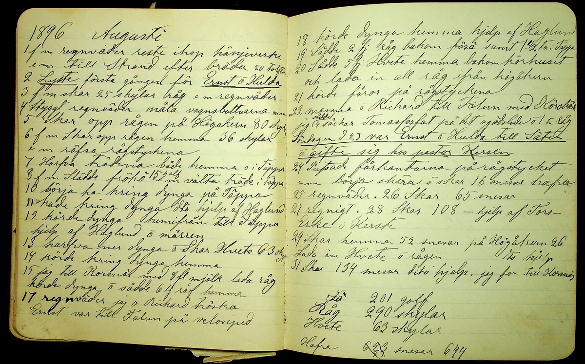 Dagbok åren 1895-1902 efter Hemmansägare Sigge Johan Gustaf Eriksson i Översätra, Stora Skedvi socken.
